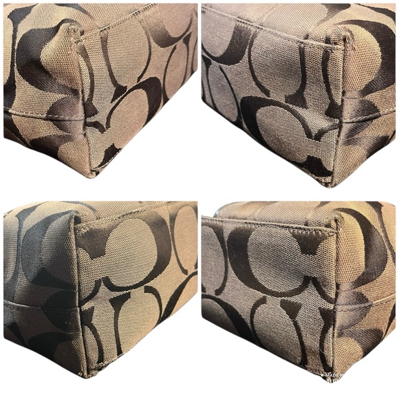 Coach Signature Stripe Khaki Gold Tote Bag Canvas & Patent Leather w/ Hang Tags - Picture 12 of 14